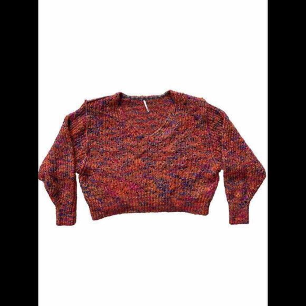 Free People oversized V-neck open knit Dolman balloon sleeve sweater Size XS